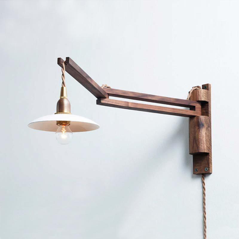 Wood Bracket ZIG + PIENI IRON SHADE CIRCLE WHITE E14 WITH PLUG SET